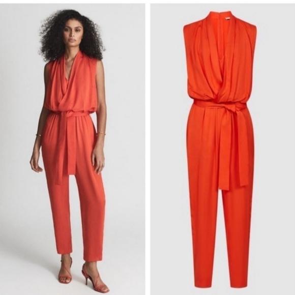 Reiss Kali drape orange sleeveless jumpsuit new - Picture 1 of 13